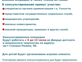 Помощь специалистов для участников СВО и их семей. В Тольятти пройдёт единый консультационный день